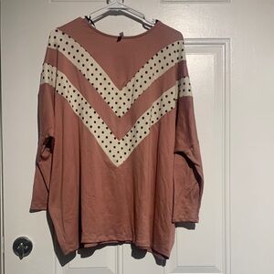 Pink and Cream Polka Dot Chevron Top